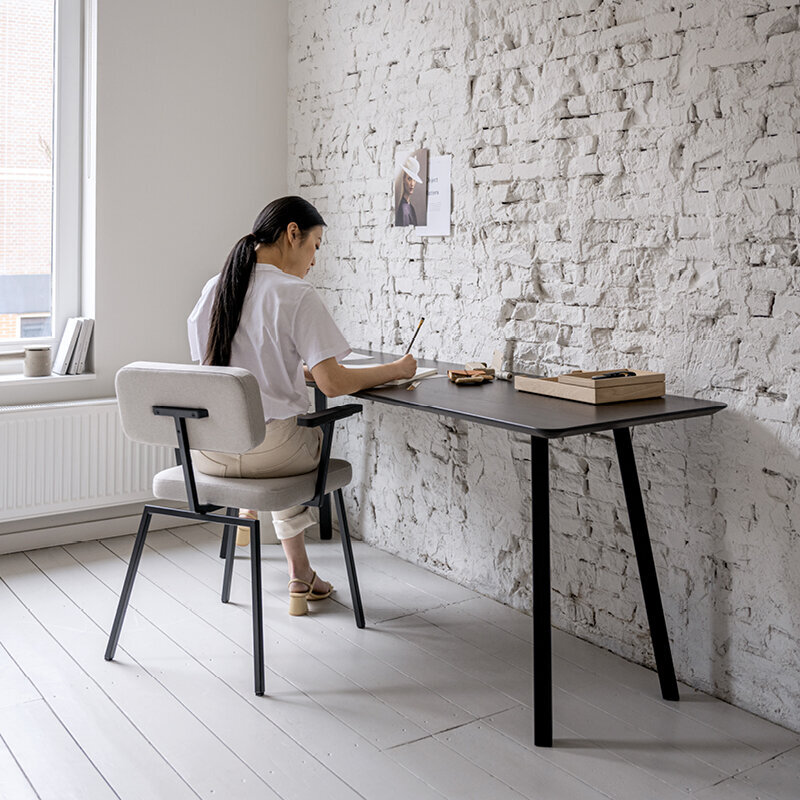Design modern dining chair | Ode Chair with armrest Light Green twillweave 940 | Studio HENK| 