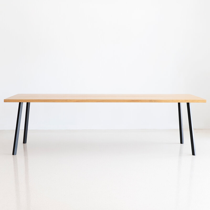 Rectangular Design dining table | New Classic Steel white powdercoating | Oak hardwax oil natural light | Studio HENK| 