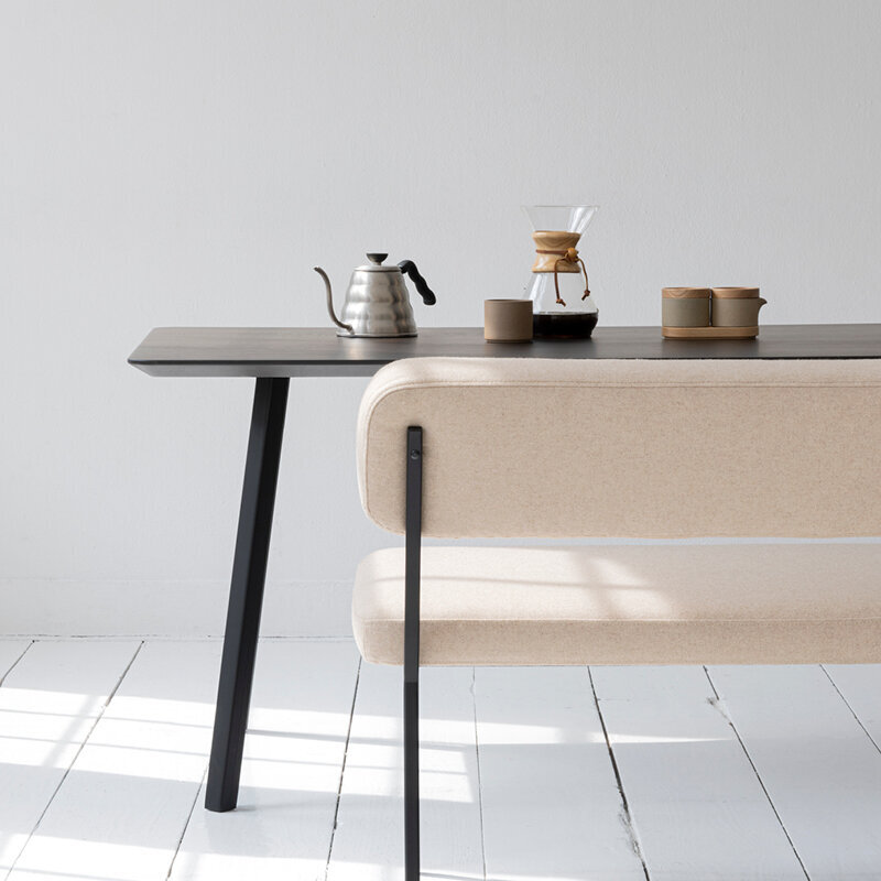 Rectangular Design dining table | New Classic Steel white powdercoating | Oak hardwax oil natural light | Studio HENK| 