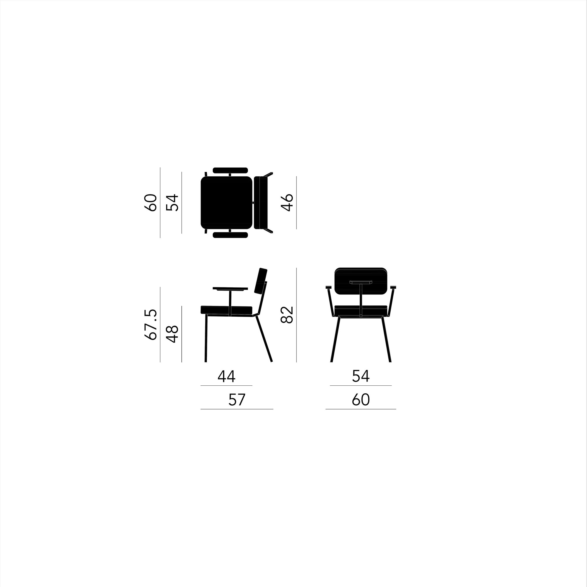 Design modern dining chair | Ode Chair with armrest Brown hemp plough01 | Studio HENK| Schematic