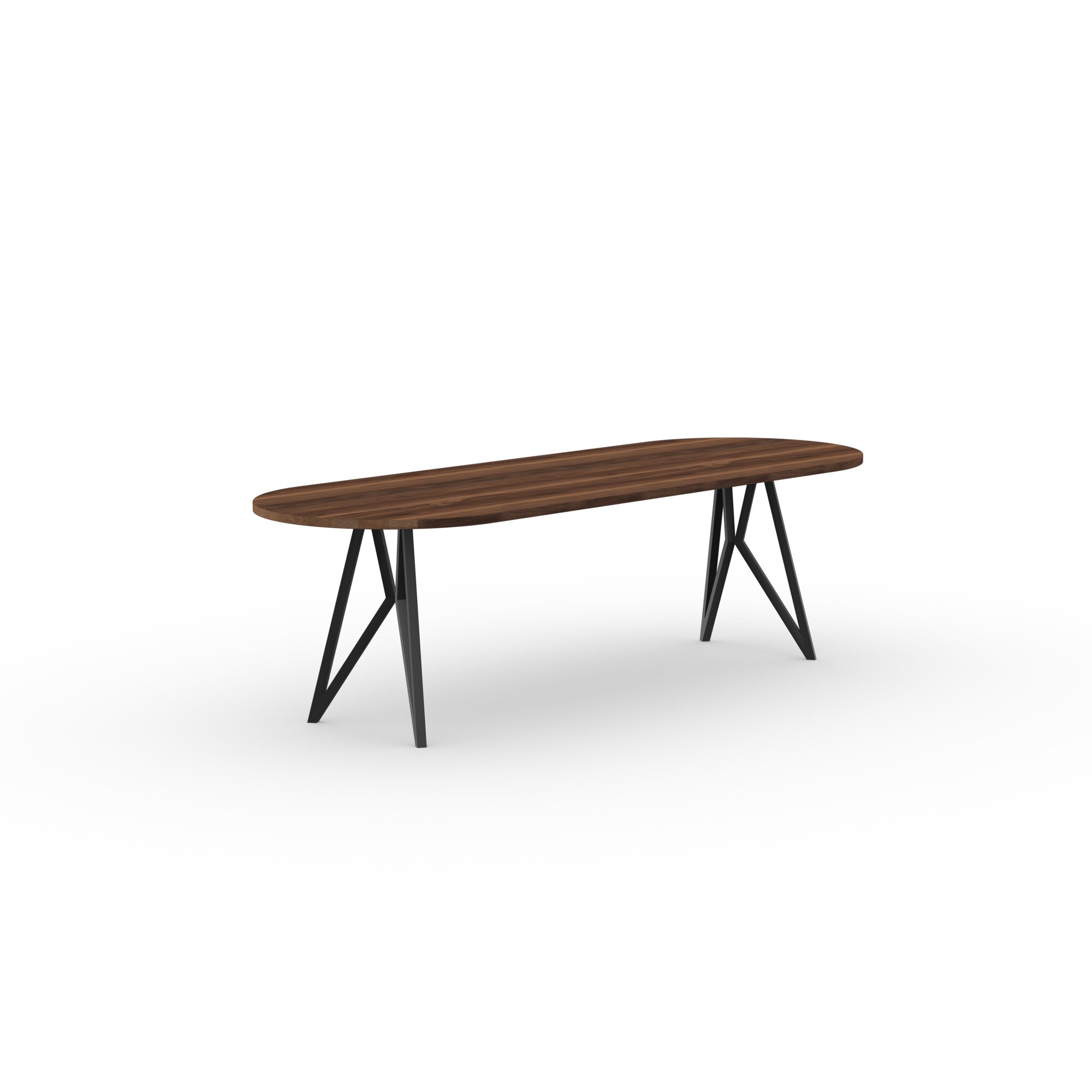 Flat oval Design dining table | Butterfly Steel black powdercoating | Walnut naturel lacquer | Studio HENK| 