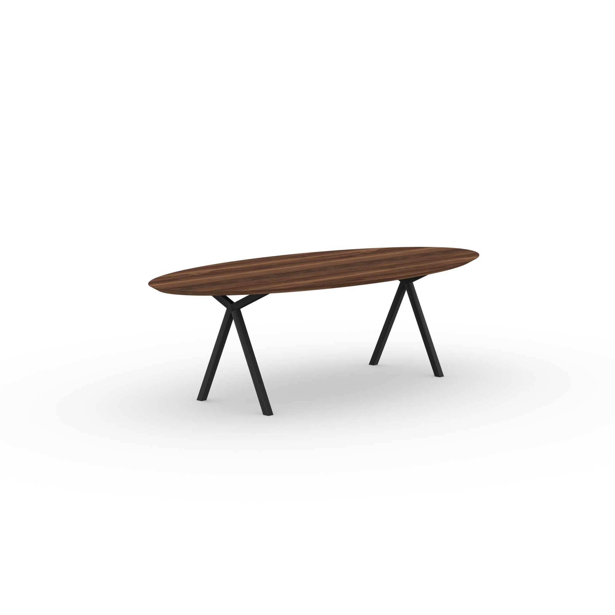 Ovale Design dining table | Slim X-type Steel black powdercoating | Walnut naturel lacquer | Studio HENK| 