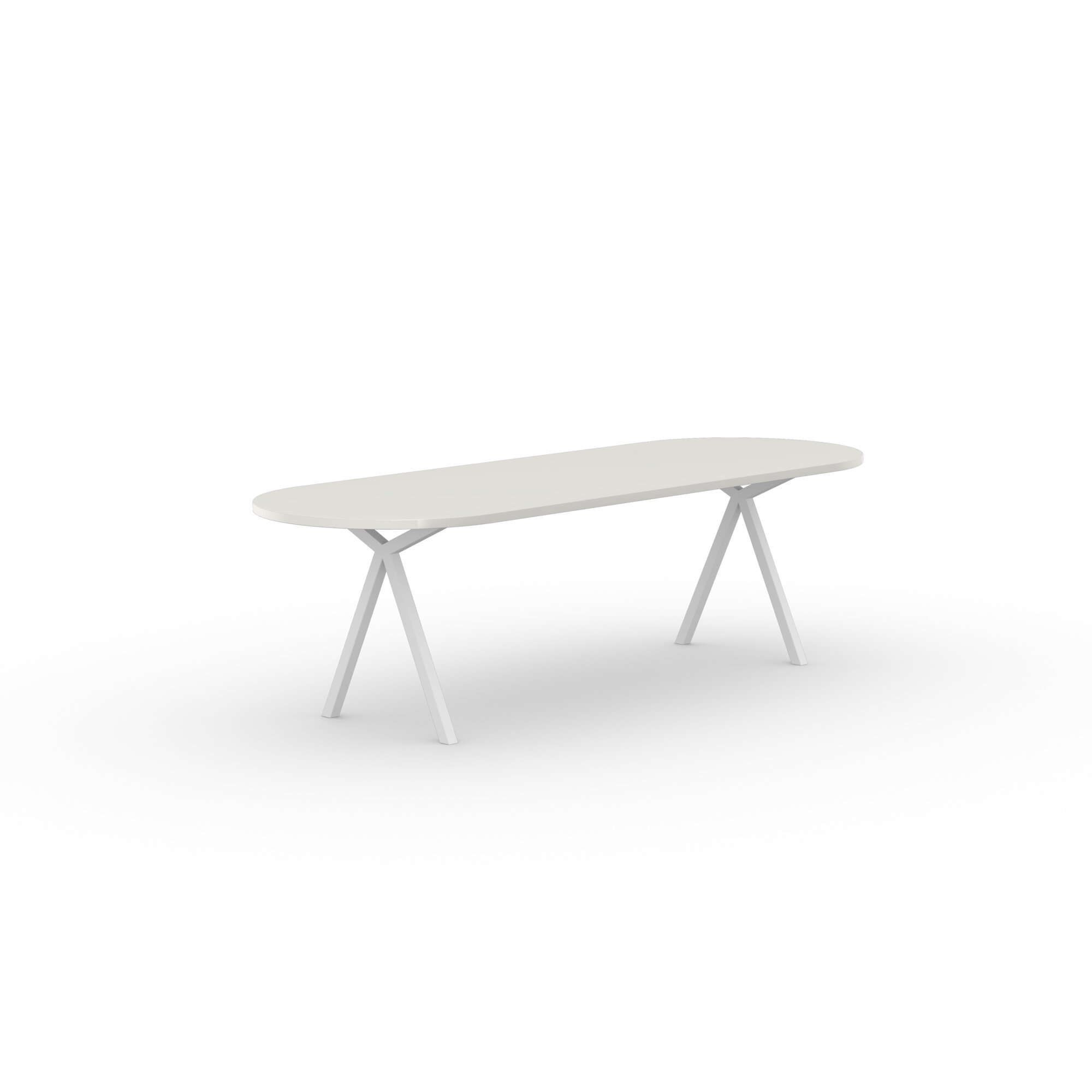 Flat oval Design dining table | Slim X-type Steel white powdercoating | HPL Fenix bianco kos | Studio HENK| 