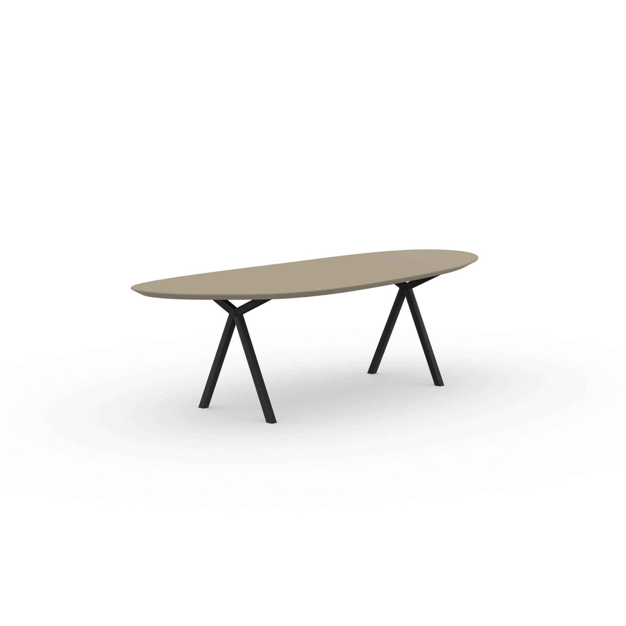 Blob Design dining table | Slim X-type Steel black powdercoating | HPL Fenix beige luxor | Studio HENK| 