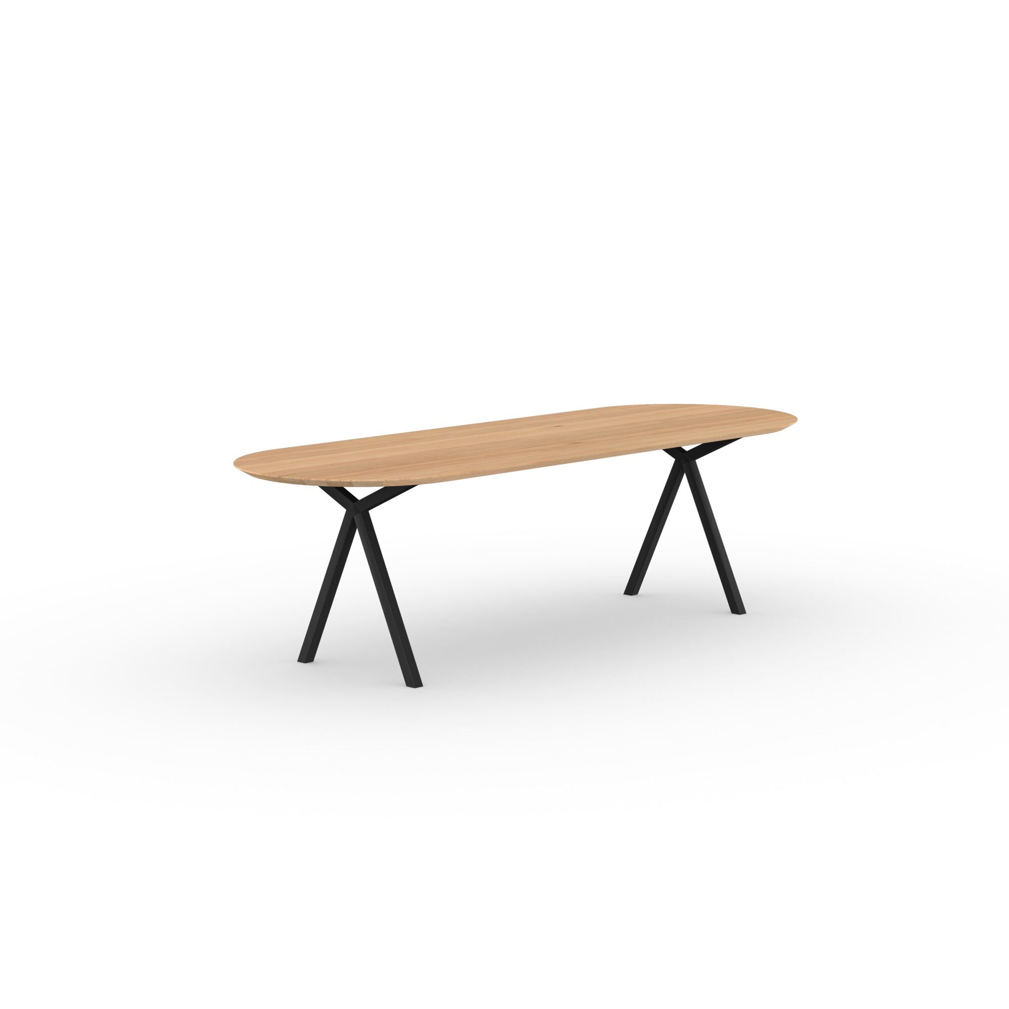 Flat oval Design dining table | Slim X-type Steel black powdercoating | Oak natural lacquer  | Studio HENK| 