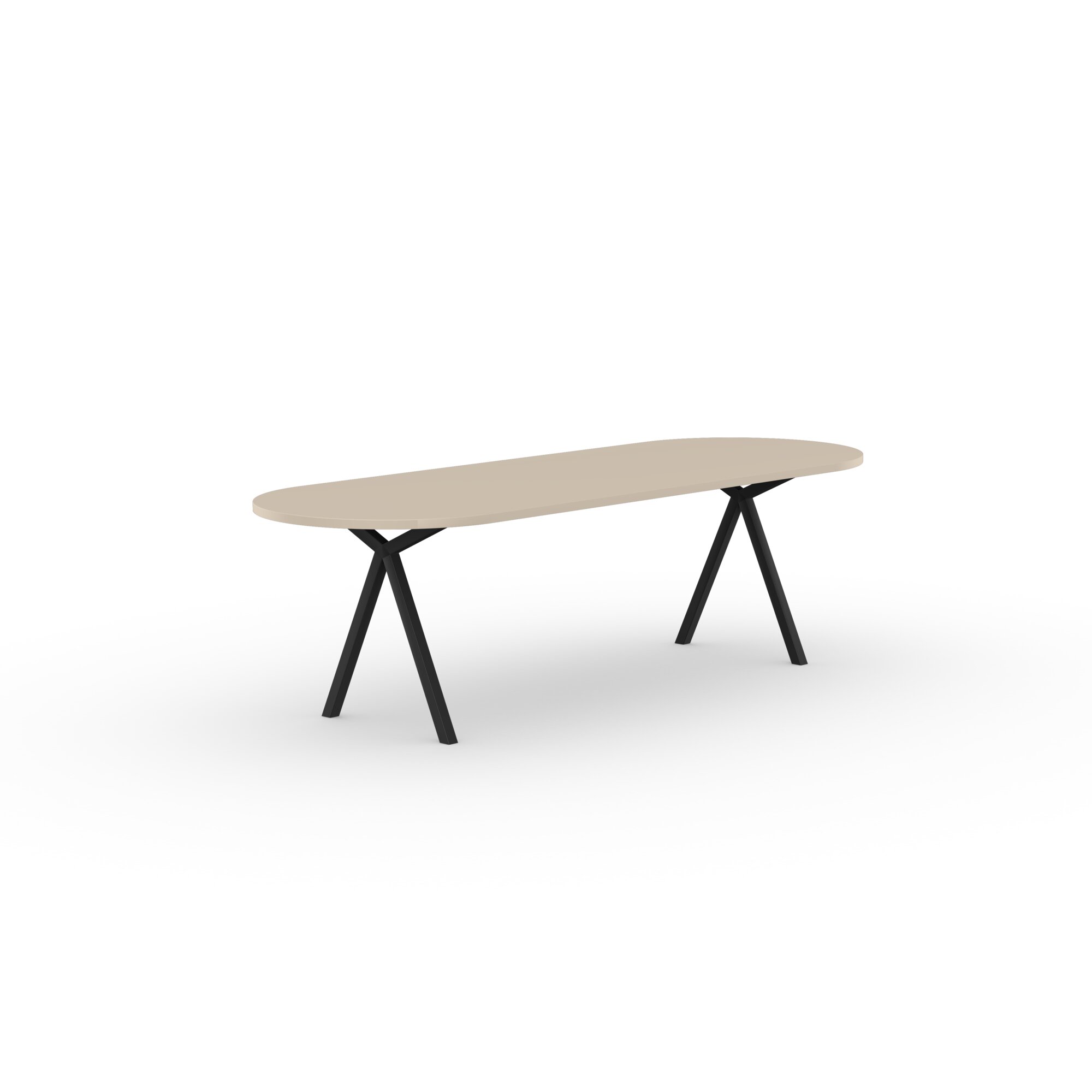 Flat oval Design dining table | Slim X-type Steel black powdercoating | HPL Unilin Oatmeal beige | Studio HENK| 